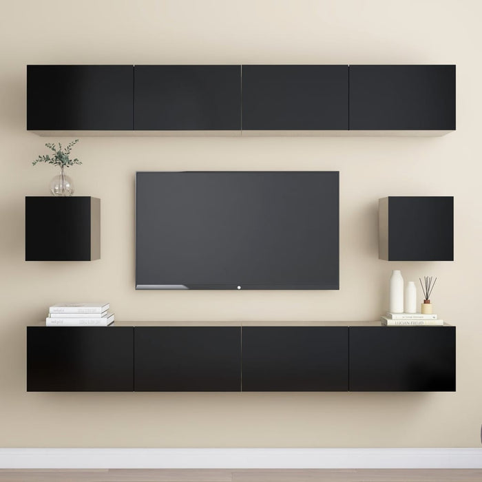 Set dulapuri TV, 6 piese, negru, lemn prelucrat WALTI