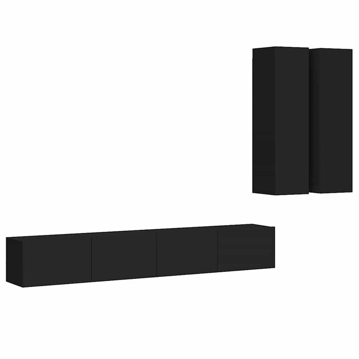 Set dulapuri TV, 4 piese, negru, lemn prelucrat WALTI
