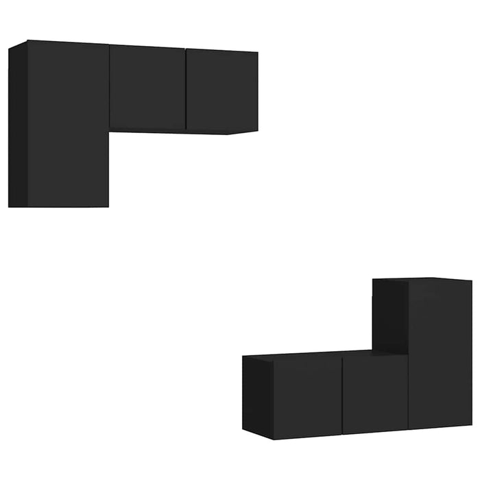Set dulapuri TV, 4 piese, negru, lemn prelucrat WALTI