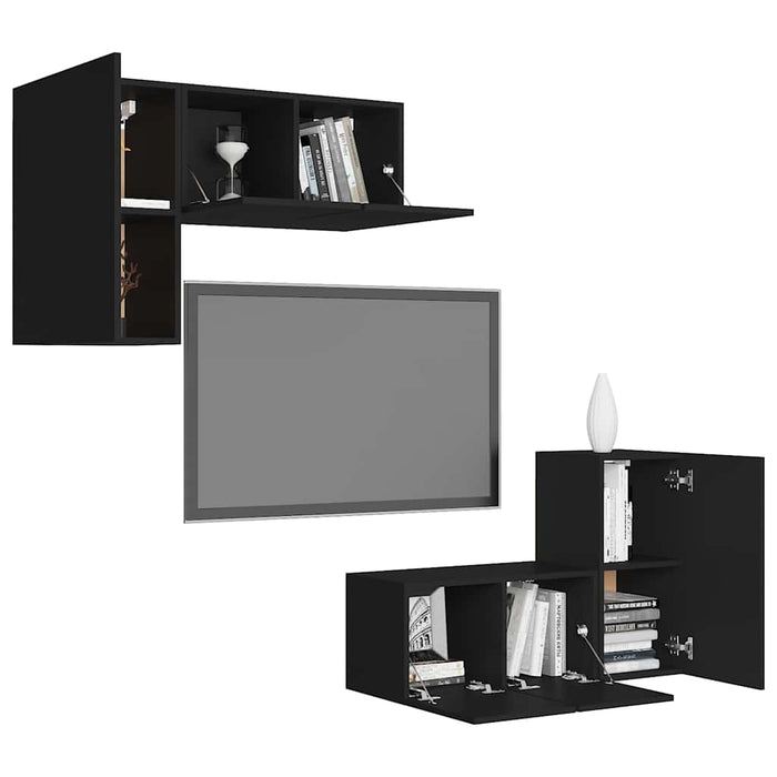 Set dulapuri TV, 4 piese, negru, lemn prelucrat WALTI