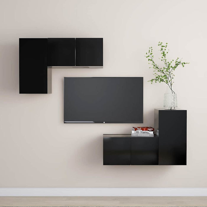 Set dulapuri TV, 4 piese, negru, lemn prelucrat WALTI