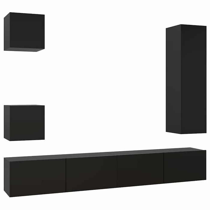 Set dulapuri TV, 5 piese, negru, lemn prelucrat WALTI