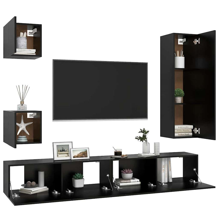 Set dulapuri TV, 5 piese, negru, lemn prelucrat WALTI