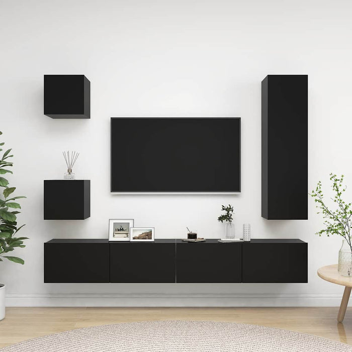 Set dulapuri TV, 5 piese, negru, lemn prelucrat WALTI