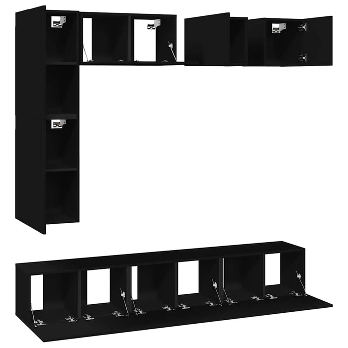 Set dulapuri TV, 8 piese, negru, lemn prelucrat WALTI