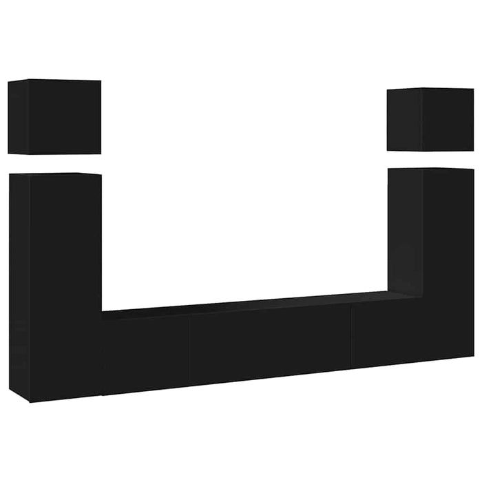 Set dulapuri TV, 8 piese, negru, lemn prelucrat WALTI