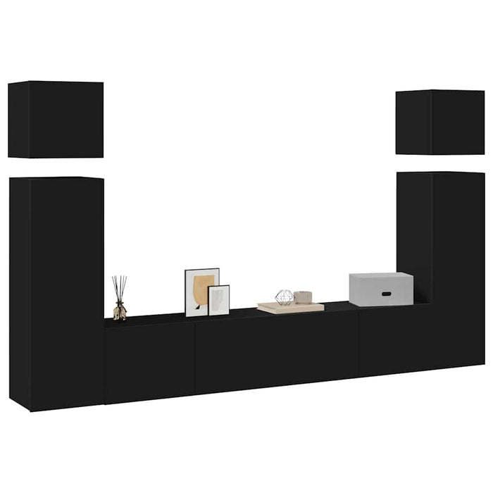 Set dulapuri TV, 8 piese, negru, lemn prelucrat WALTI
