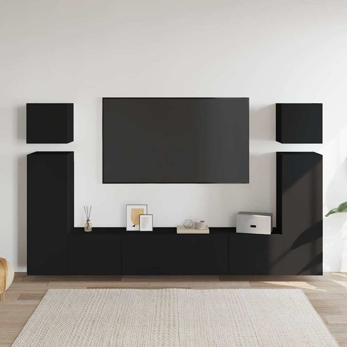 Set dulapuri TV, 8 piese, negru, lemn prelucrat WALTI