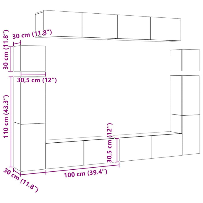 Set dulapuri TV, 8 piese, negru, lemn prelucrat WALTI