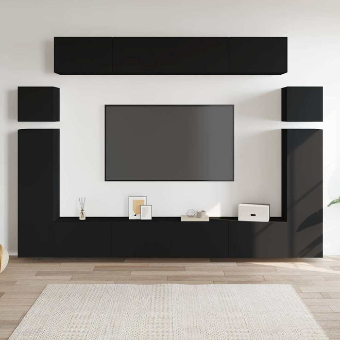Set dulapuri TV, 8 piese, negru, lemn prelucrat WALTI