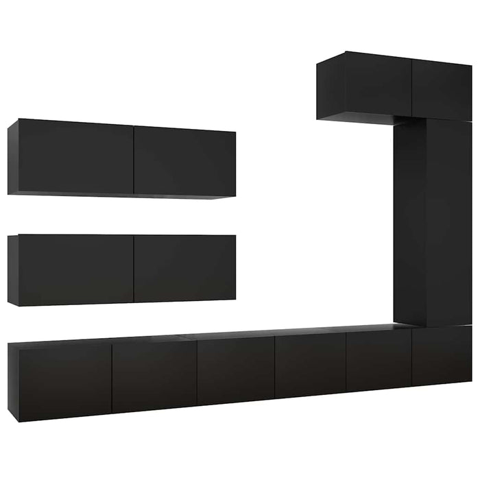 Set dulapuri TV, 7 piese, negru, lemn prelucrat WALTI