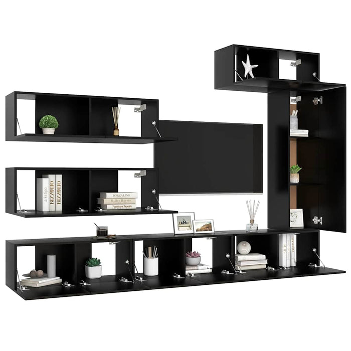 Set dulapuri TV, 7 piese, negru, lemn prelucrat WALTI