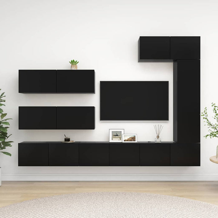 Set dulapuri TV, 7 piese, negru, lemn prelucrat WALTI