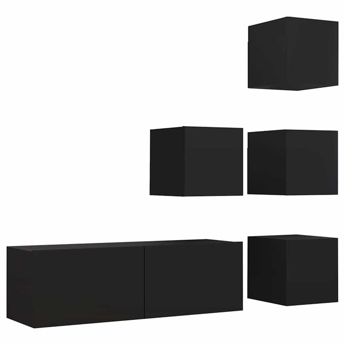 Set dulapuri TV, 5 piese, negru, lemn prelucrat WALTI