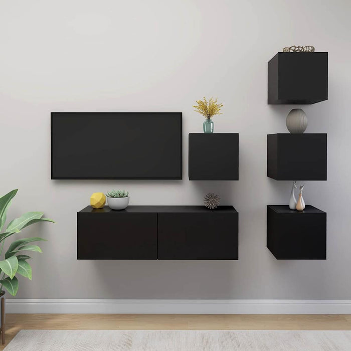 Set dulapuri TV, 5 piese, negru, lemn prelucrat WALTI