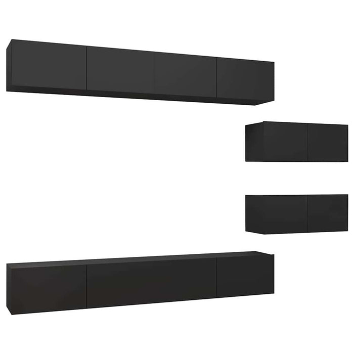 Set dulapuri TV, 6 piese, negru, lemn prelucrat WALTI