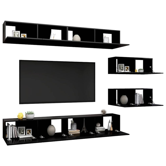 Set dulapuri TV, 6 piese, negru, lemn prelucrat WALTI