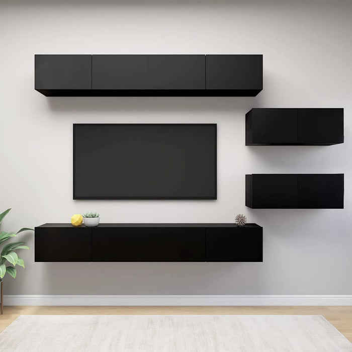 Set dulapuri TV, 6 piese, negru, lemn prelucrat WALTI