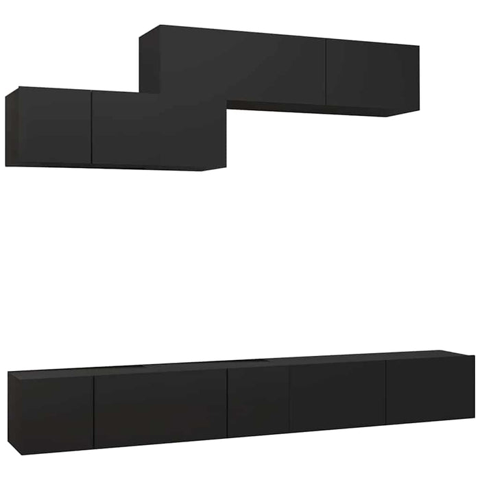 Set dulapuri TV, 6 piese, negru, lemn prelucrat WALTI