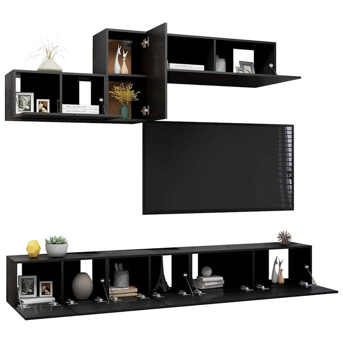 Set dulapuri TV, 6 piese, negru, lemn prelucrat WALTI