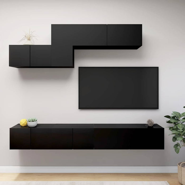 Set dulapuri TV, 6 piese, negru, lemn prelucrat WALTI