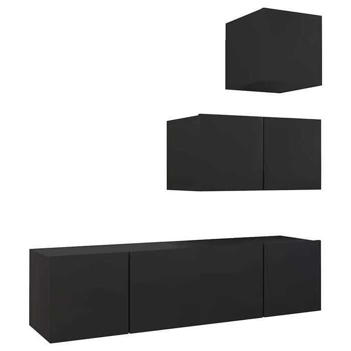 Set dulapuri TV, 4 piese, negru, lemn prelucrat WALTI