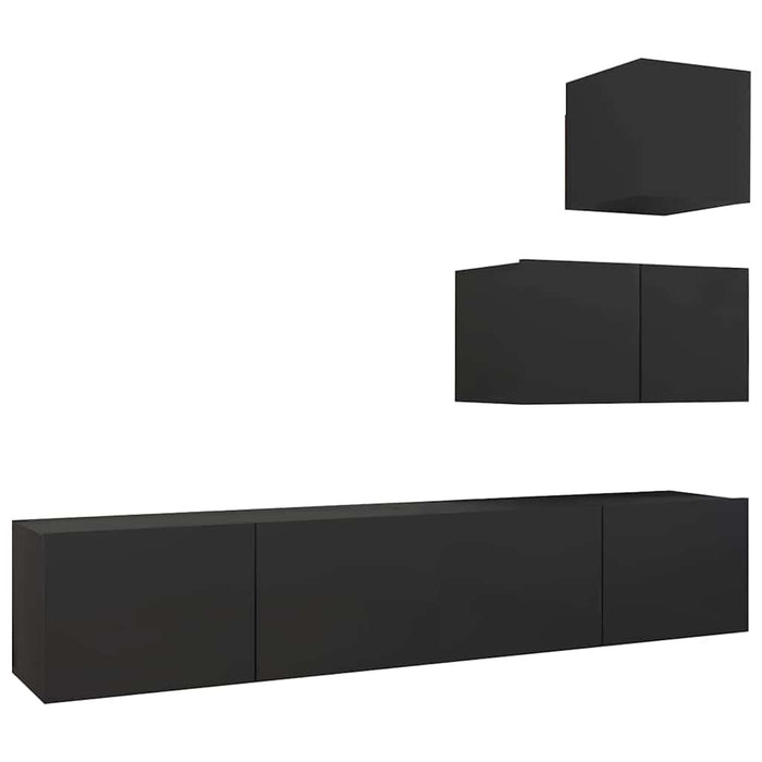 Set dulapuri TV, 4 piese, negru, lemn prelucrat WALTI