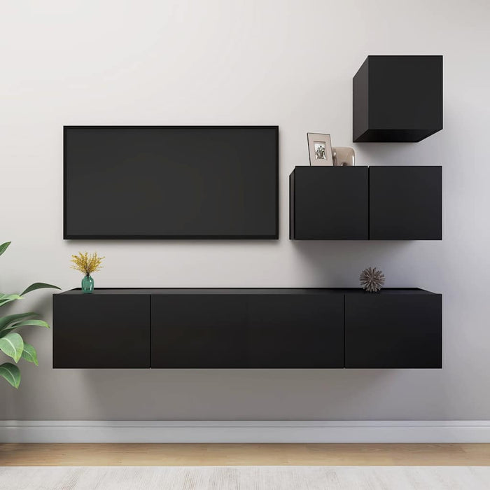Set dulapuri TV, 4 piese, negru, lemn prelucrat WALTI