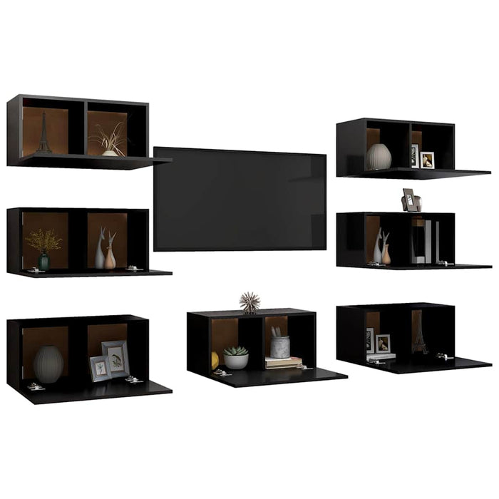Dulapuri TV, 7 buc., negru, 30,5x30x60 cm, lemn prelucrat WALTI