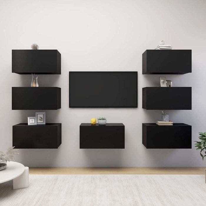 Dulapuri TV, 7 buc., negru, 30,5x30x60 cm, lemn prelucrat WALTI