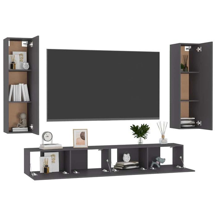 Set dulapuri TV, 4 piese, gri, lemn prelucrat WALTI