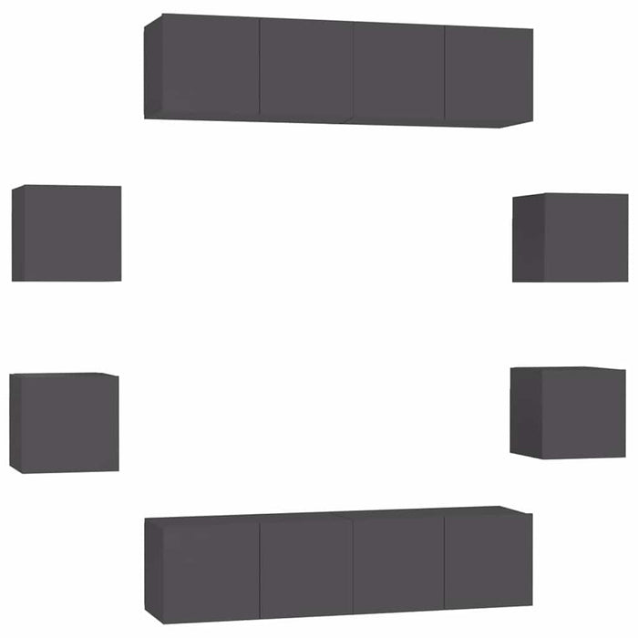 Set dulapuri TV, 8 piese, gri, lemn prelucrat WALTI