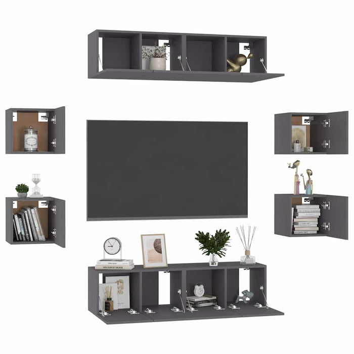 Set dulapuri TV, 8 piese, gri, lemn prelucrat WALTI