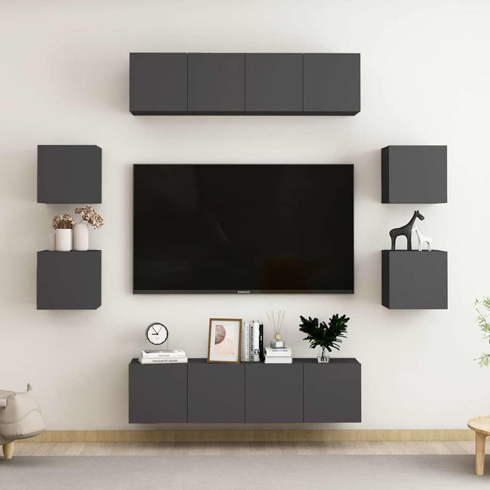 Set dulapuri TV, 8 piese, gri, lemn prelucrat WALTI