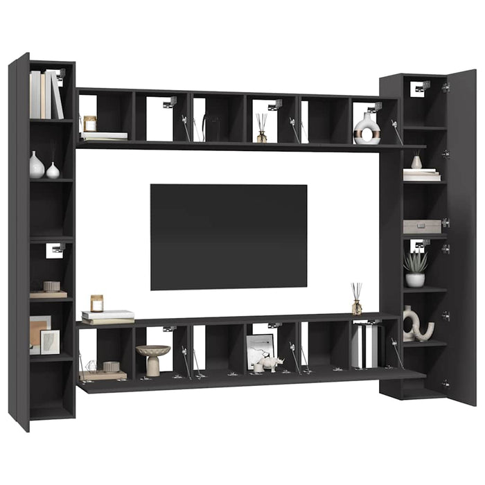 Set dulapuri TV, 10 piese, gri, lemn prelucrat WALTI