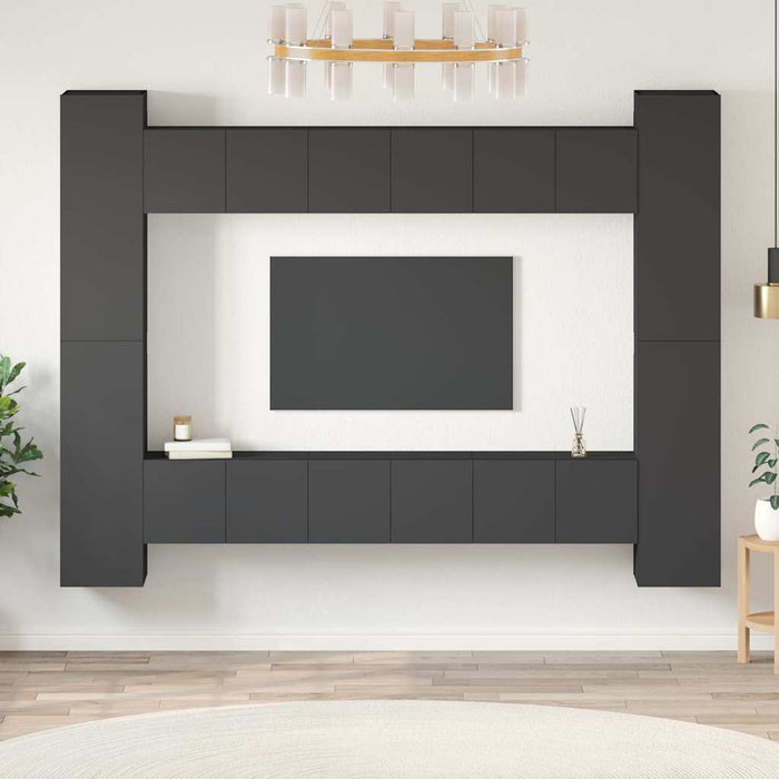 Set dulapuri TV, 10 piese, gri, lemn prelucrat WALTI