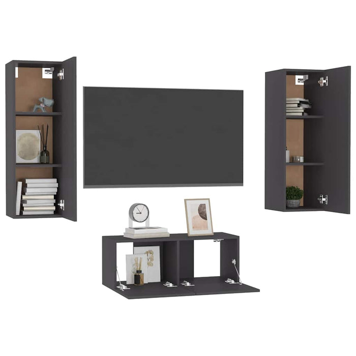 Set dulapuri TV, 3 piese, gri, lemn prelucrat WALTI