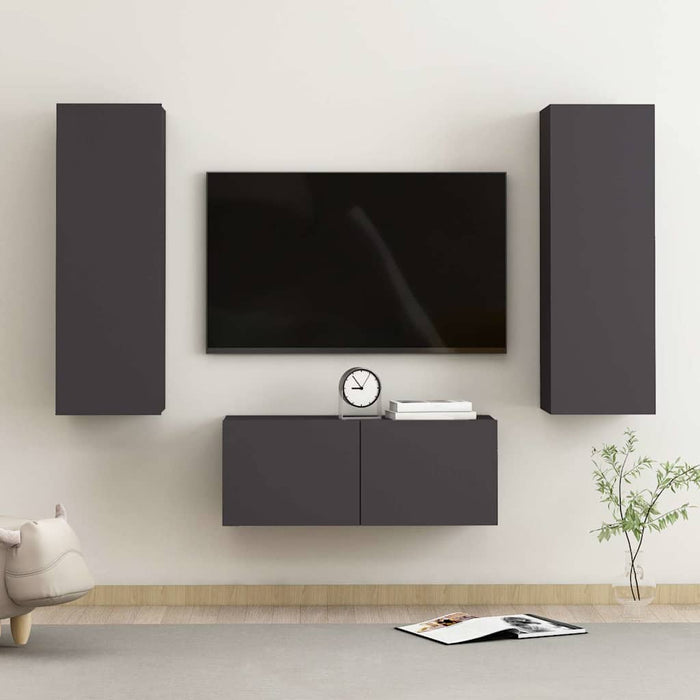 Set dulapuri TV, 3 piese, gri, lemn prelucrat WALTI