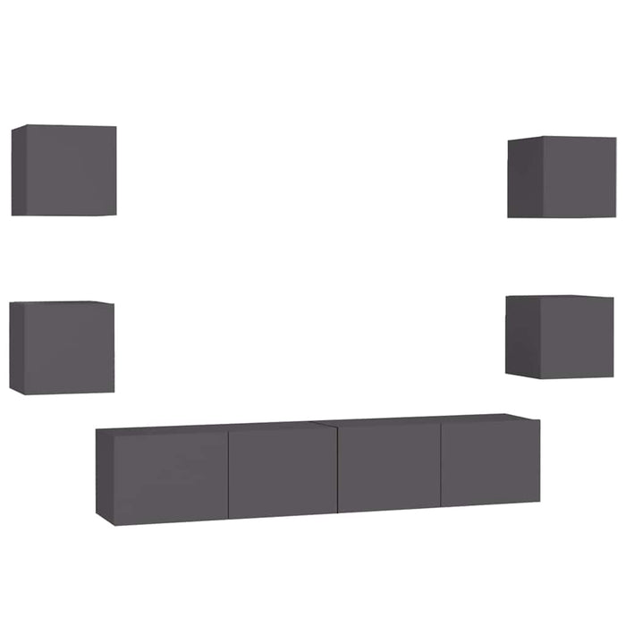 Set dulapuri TV, 6 piese, gri, lemn prelucrat WALTI