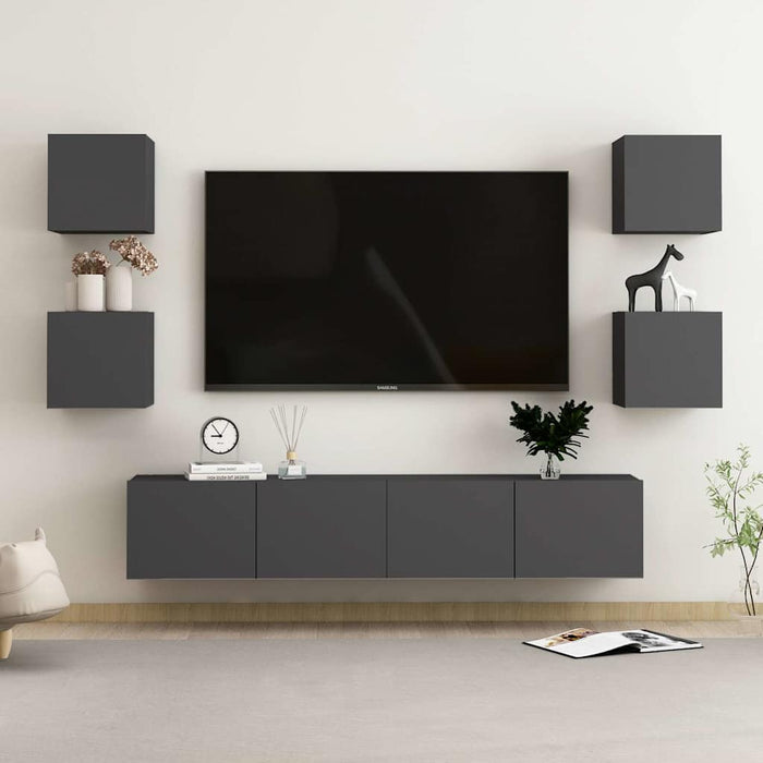 Set dulapuri TV, 6 piese, gri, lemn prelucrat WALTI