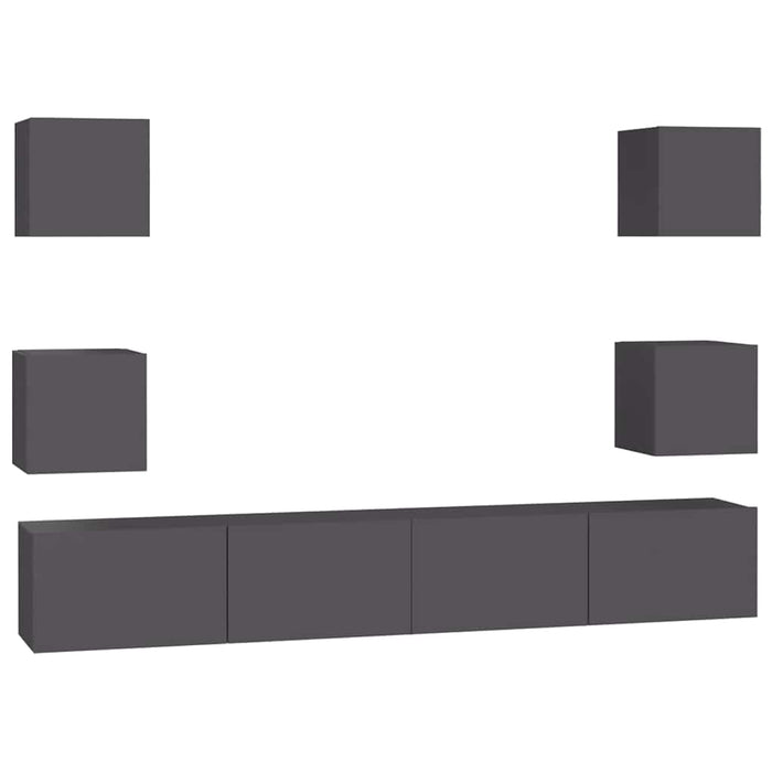 Set dulapuri TV, 6 piese, gri, lemn prelucrat WALTI