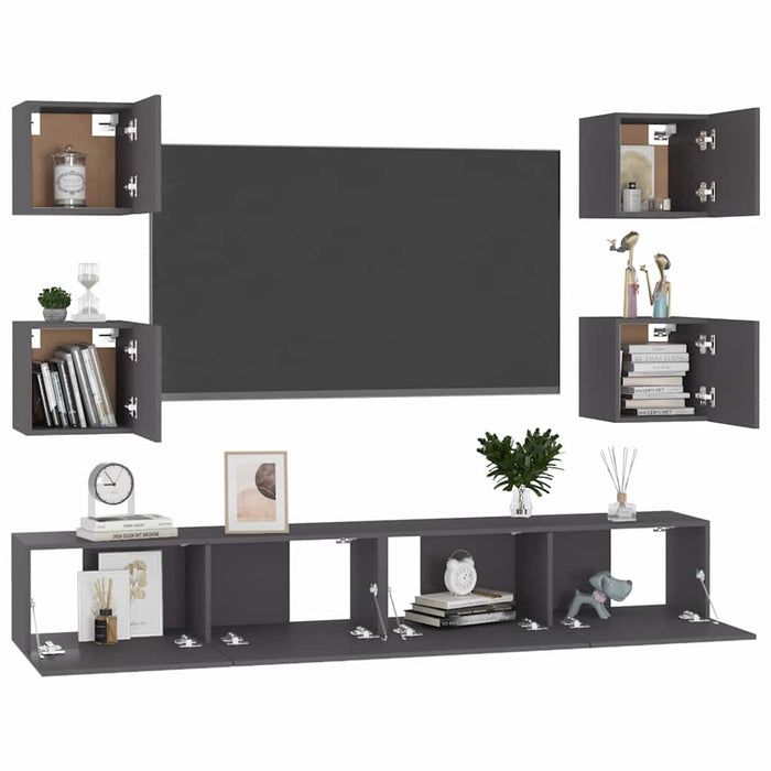 Set dulapuri TV, 6 piese, gri, lemn prelucrat WALTI