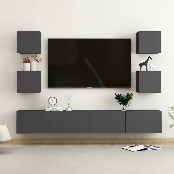 Set dulapuri TV, 6 piese, gri, lemn prelucrat WALTI