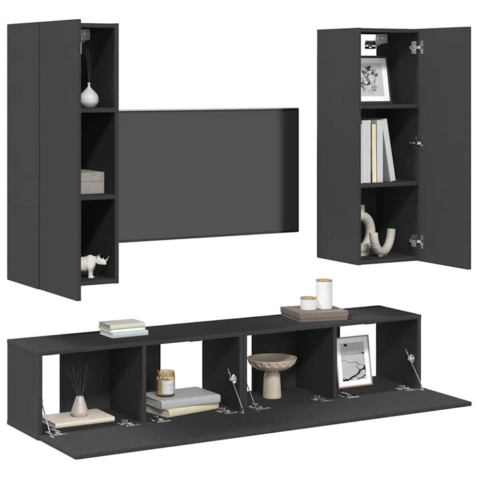 Set dulapuri TV, 4 piese, gri, lemn prelucrat WALTI
