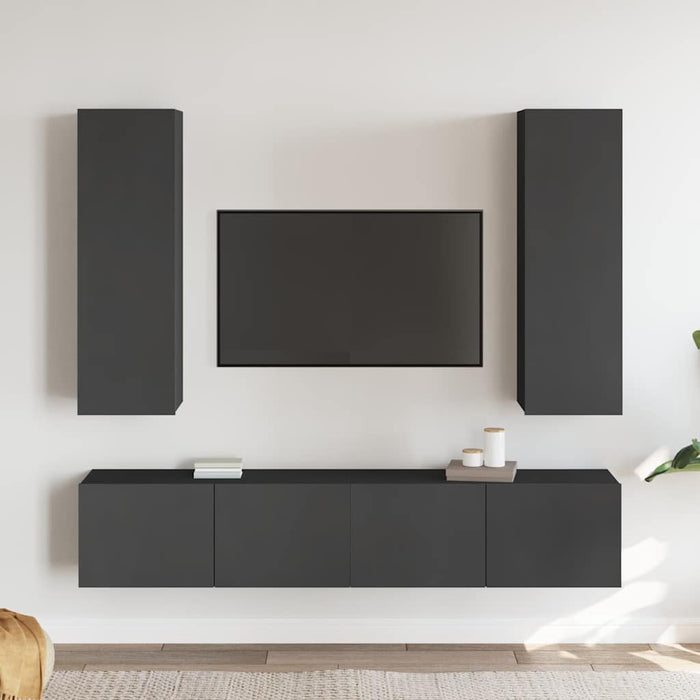 Set dulapuri TV, 4 piese, gri, lemn prelucrat WALTI