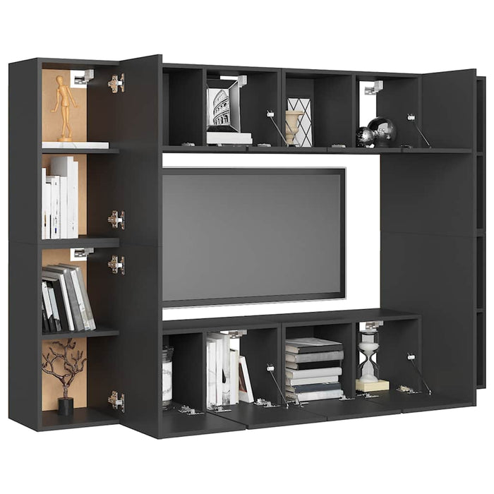 Set dulapuri TV, 8 piese, gri, lemn prelucrat WALTI