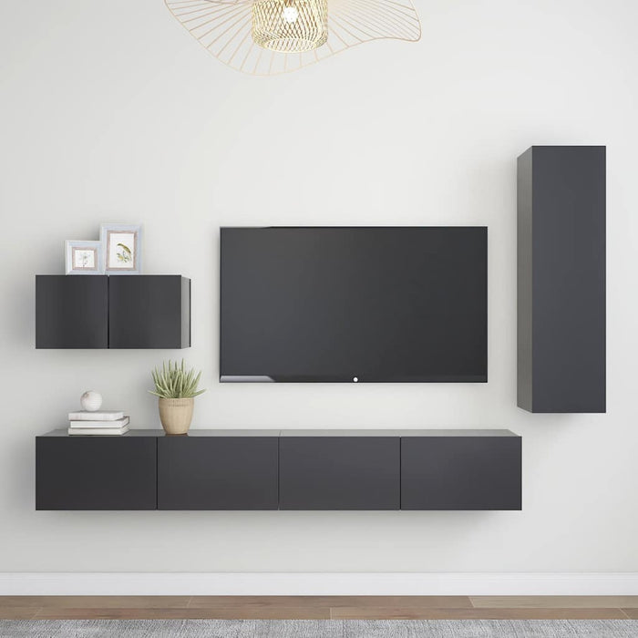 Set dulapuri TV, 4 piese, gri, lemn prelucrat WALTI