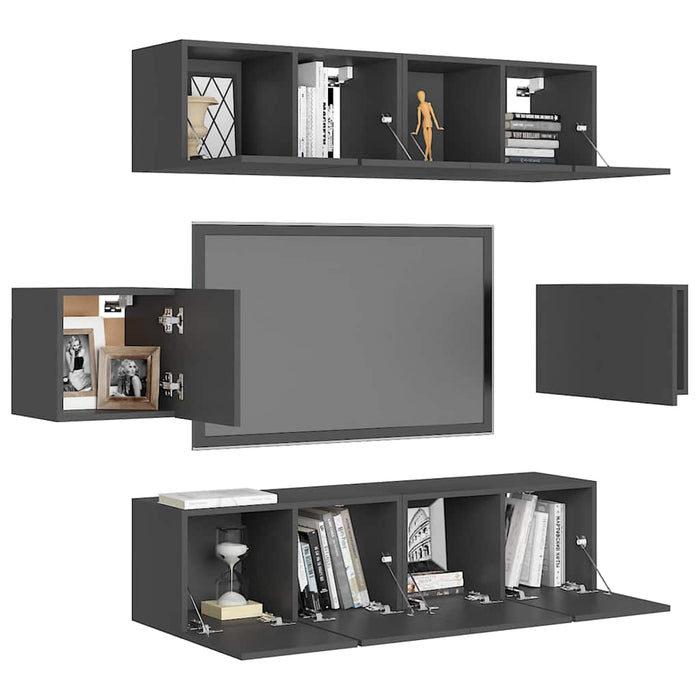 Set dulapuri TV, 6 piese, gri, lemn prelucrat WALTI