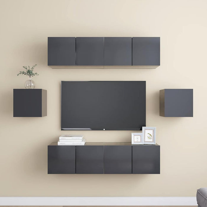 Set dulapuri TV, 6 piese, gri, lemn prelucrat WALTI