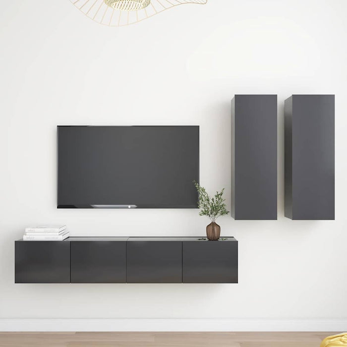 Set dulapuri TV, 4 piese, gri, lemn prelucrat WALTI